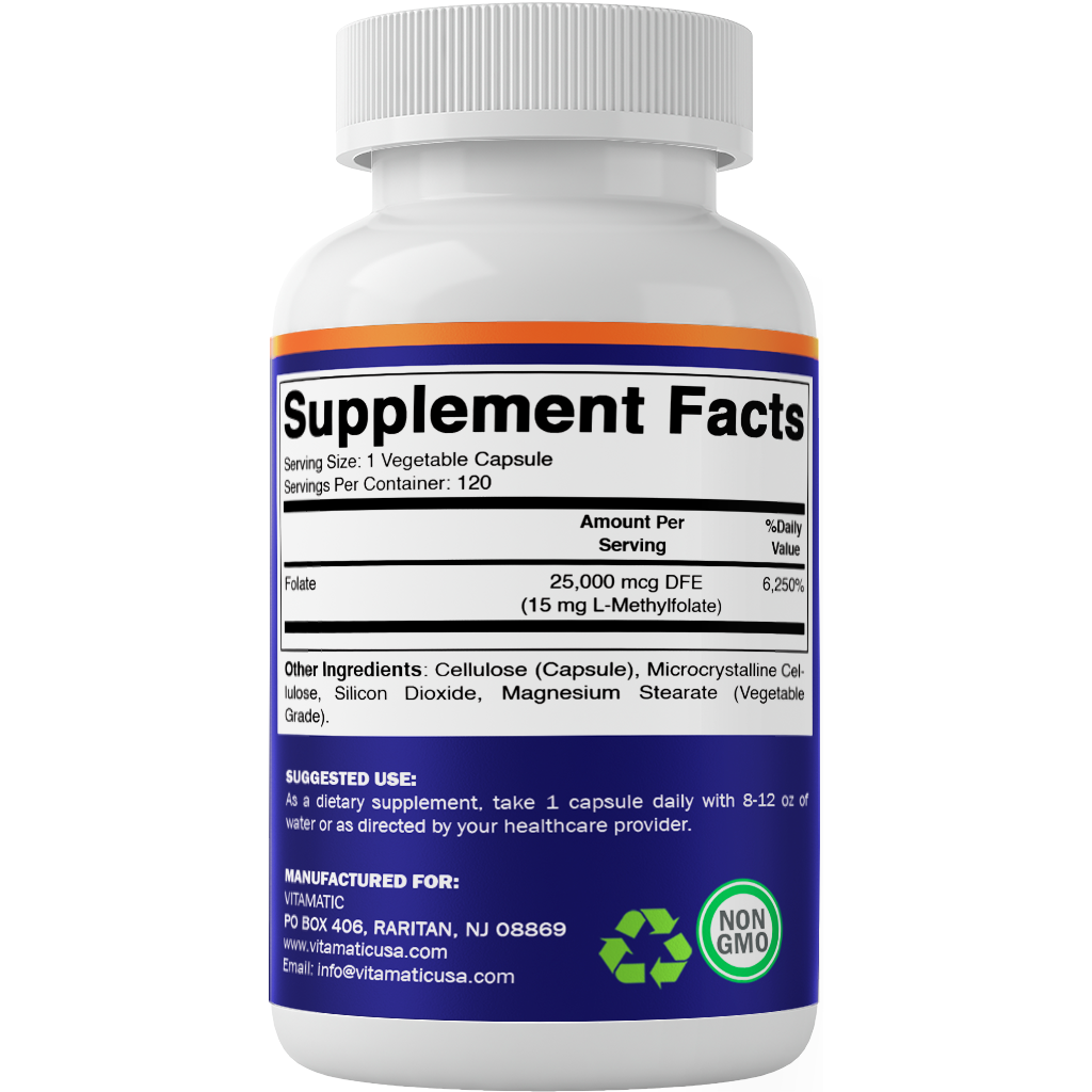 Vitamatic - Wholesale Oral Supplement/Vitamin - Vitamatic Methyl Folate 15mg | 120 Vegetable Capsules7