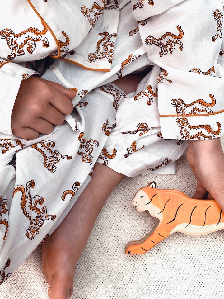 Pijamas infantis com estampado em bloco por atacado de Gooseberry fool