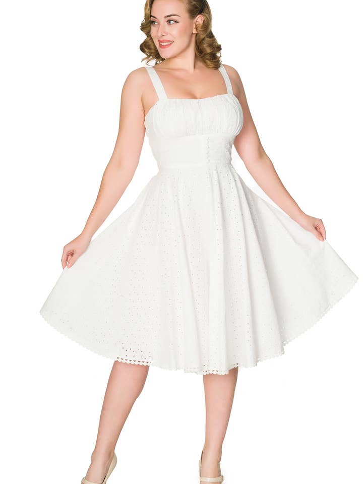 Valerie Fit&Flare OrgCotton Broderie Anglaise White for wholesale by Timeless London