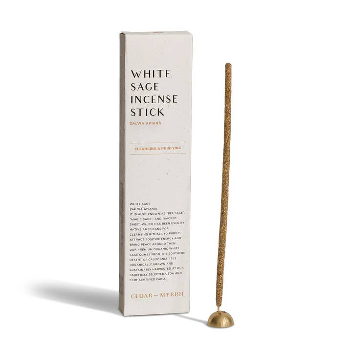 Bâtonnet d’encens roulé à la main à la sauge blanche pour la vente par Cedar and Myrrh