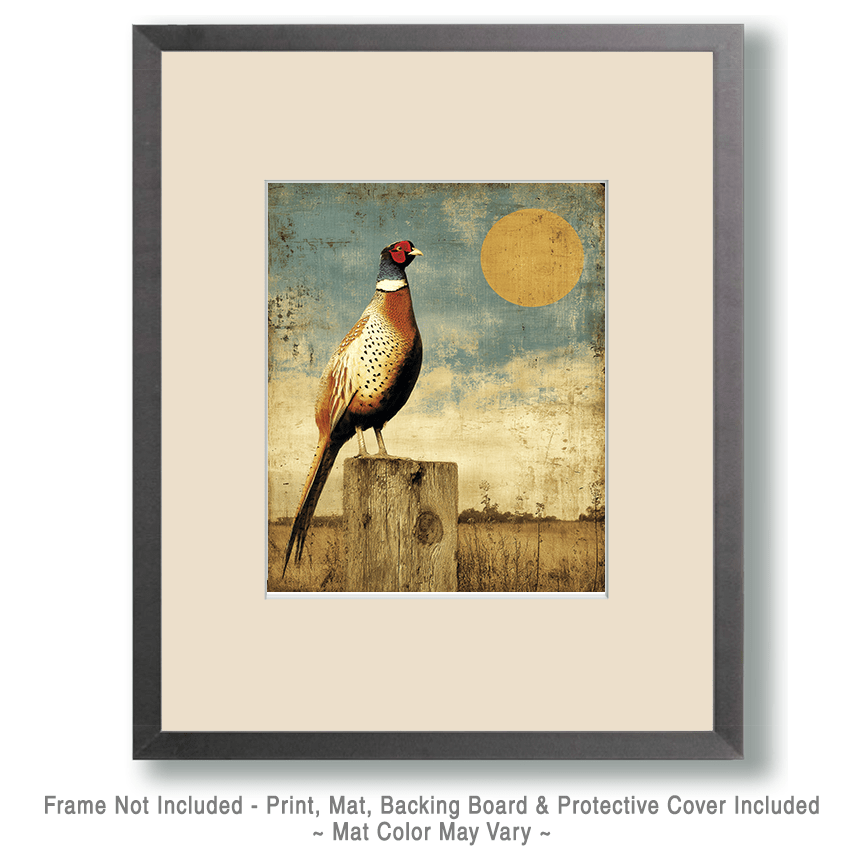 Mowbi - Wholesale Art Print - Ring-Necked Pheasant on a Prairie Fence Post Art Print - 8"x10" Artwork for 11"x14" Frame1