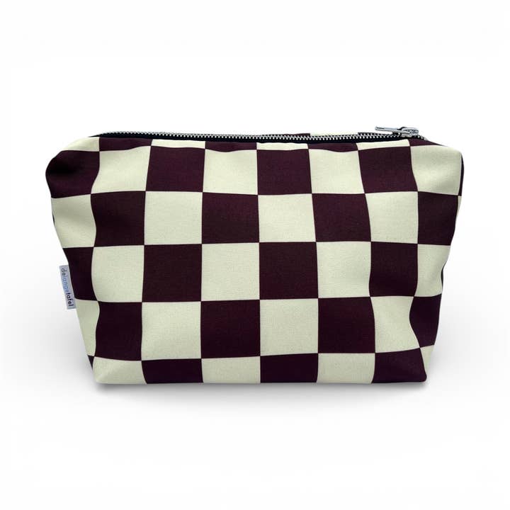 Toilettaske · Blokeret gul/brun for engroshandel hos De Lange Tafel