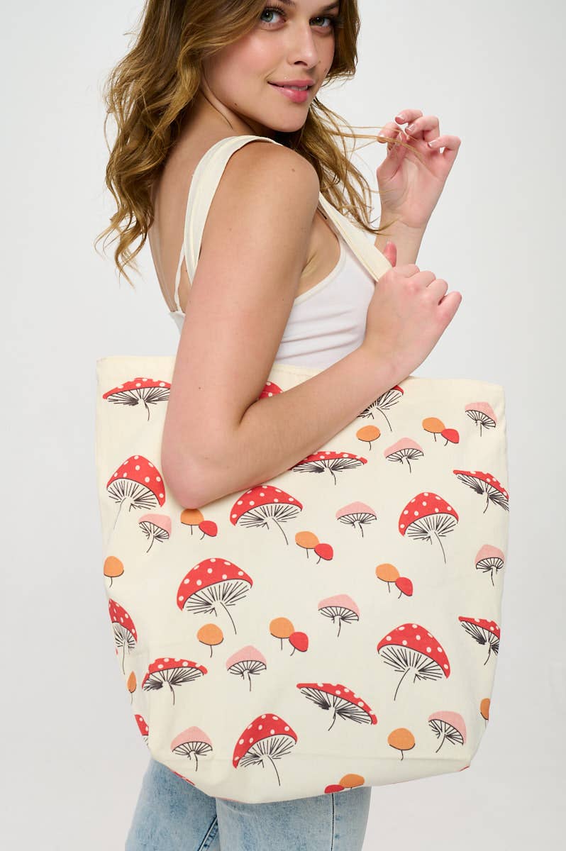 SM WARDROBE – Sacola - Mulher por atacado – PORTOBELLO ESTAMPADO COGUMELO TOTE BAGS3