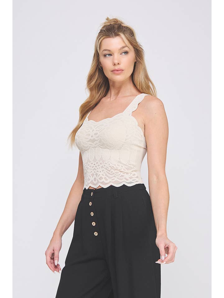 Allie Rose - Wholesale Bralette - Women's - Lovely scallop edge lace bralette tank; padded4