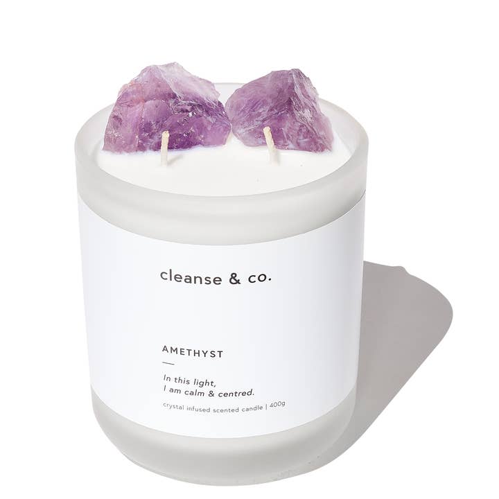 Cleanse & Co. - Wholesale Jar/Filled Candle - Amethyst Intention Crystal Candle - calm & centred0