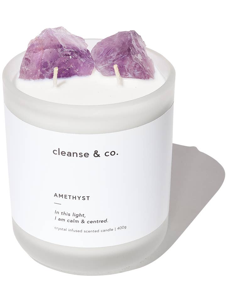 Amethyst Intention Crystal Candle - calm & centred for wholesale by Cleanse & Co.
