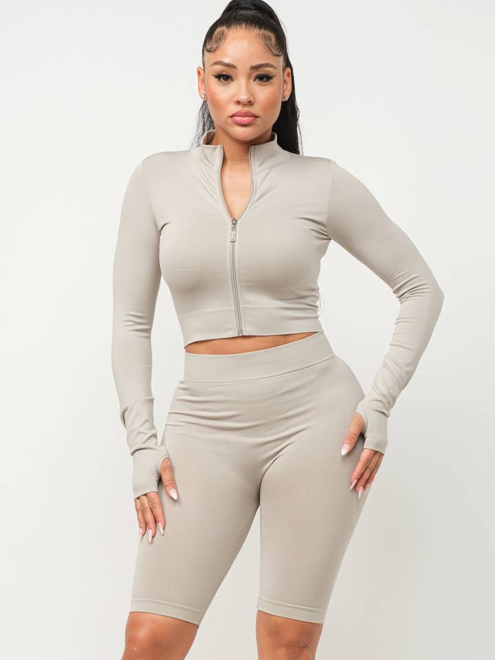 Seamless Full Zip Up Jacket And Shorts Set for wholesale by Julia by LoveJ