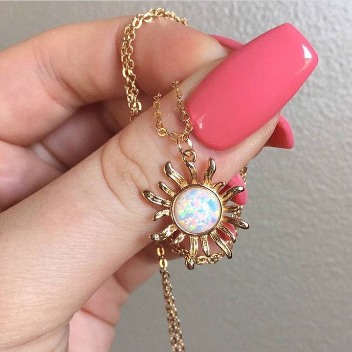 Perimade & Co. LLC - Wholesale Pendant/Charm Necklace - Dainty Sun Moon Opal Charm Layering Necklace in Solid Copper1
