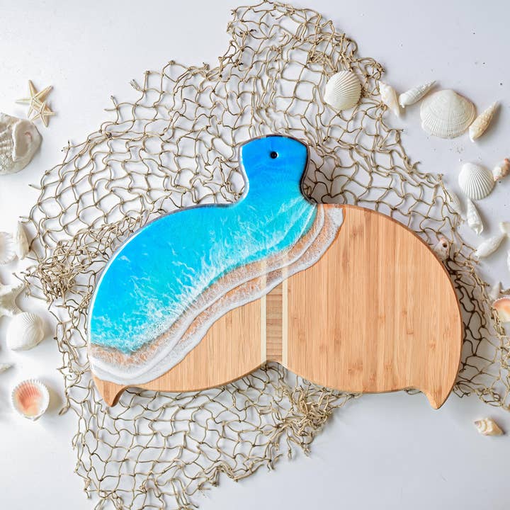 LC Custom Artistry - Wholesale Cheese Board - Resin Ocean Whale Tail Bamboo Charcuterie Board