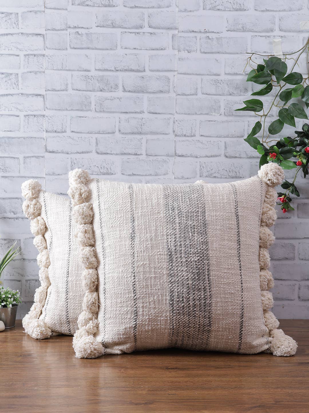 Eyda Homes - Wholesale Throw Pillow Cover - Stripe Pom Pom pillow cover | Discounted accent pillow cover0