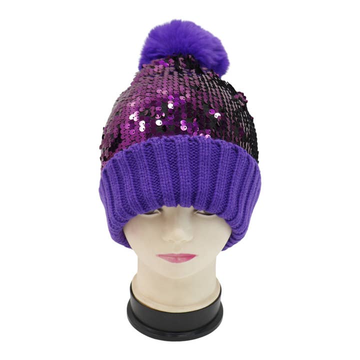 TAPA fashion - Wholesale Beanie – Women's - Pom Pom Sequin Beanie HA3715-1 (3PC)10