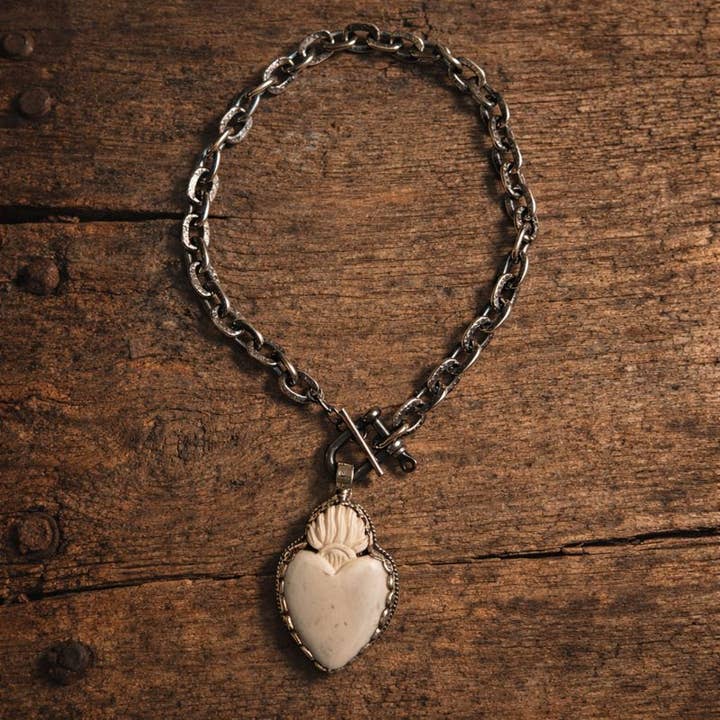 Bone Milagro/Sacred Heart Tibetan Pendant Chain Necklace for wholesale by ZINC Designs
