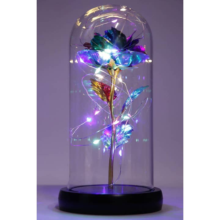 Cap Zone – wholesale Decorative tabletop object – Tall Metallic Galaxy Rose Dome Led Light Stand5