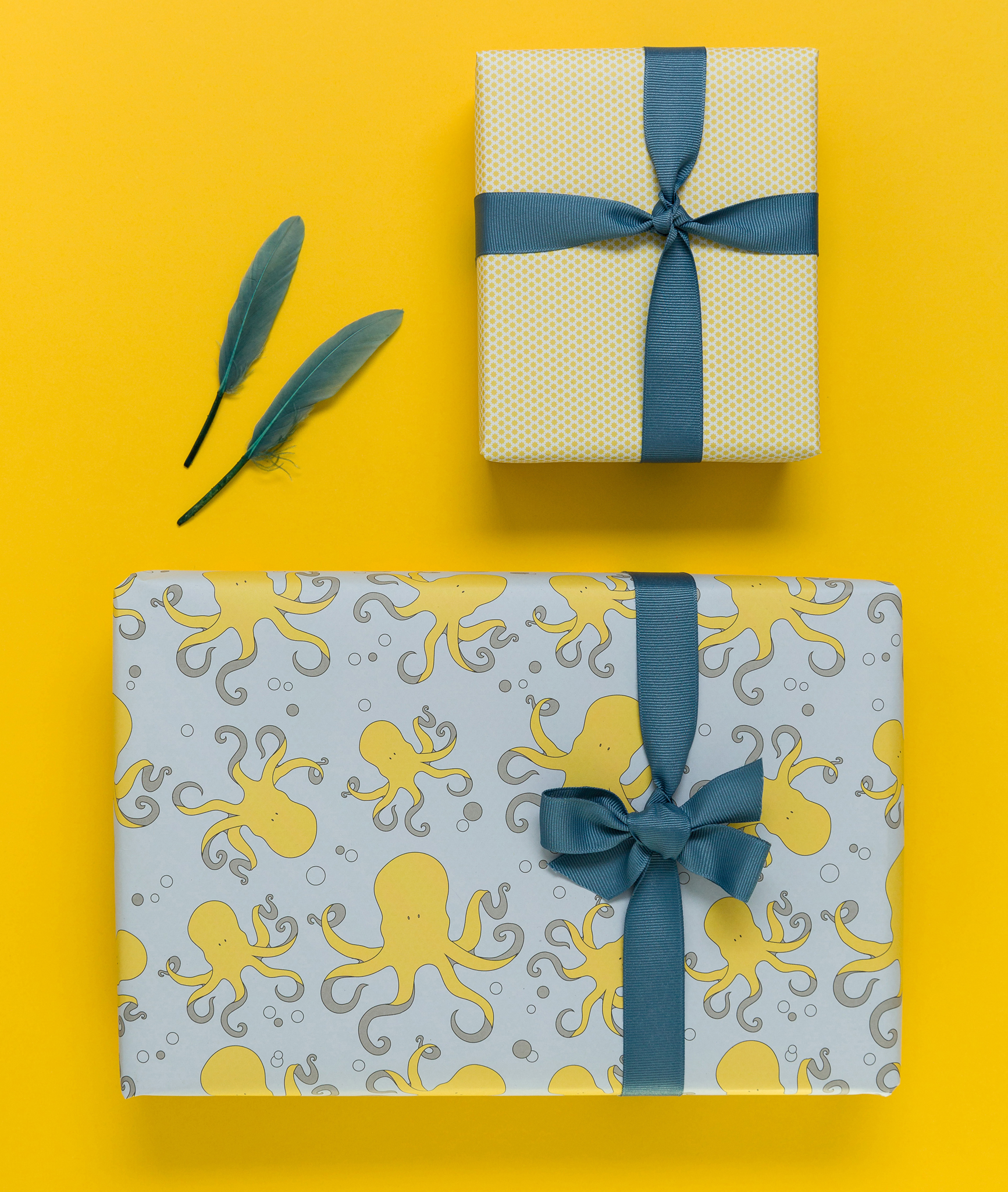 My Pretty Circus - Wholesale Flat Wrap - Yellow octopus wrapping paper, double-sided recycled paper3
