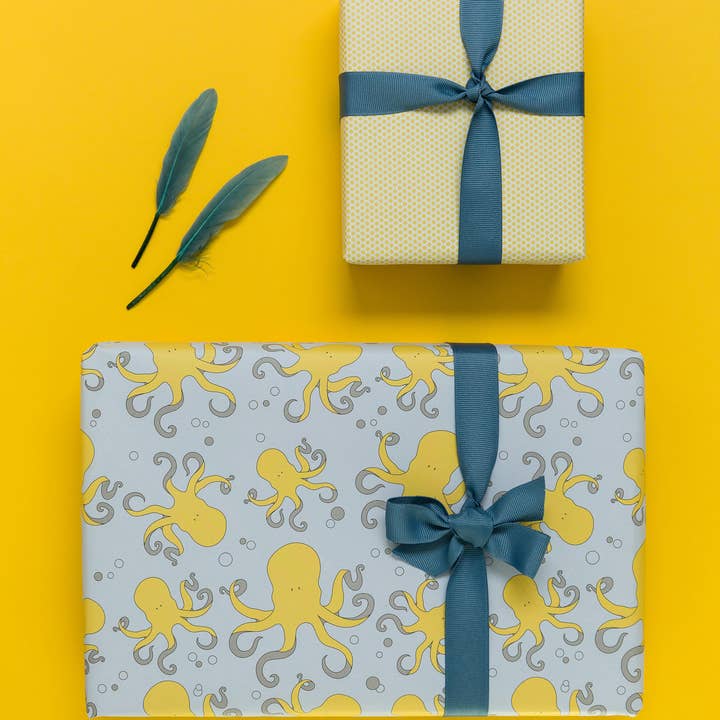 My Pretty Circus - Wholesale Flat Wrap - Yellow octopus wrapping paper, double-sided recycled paper3