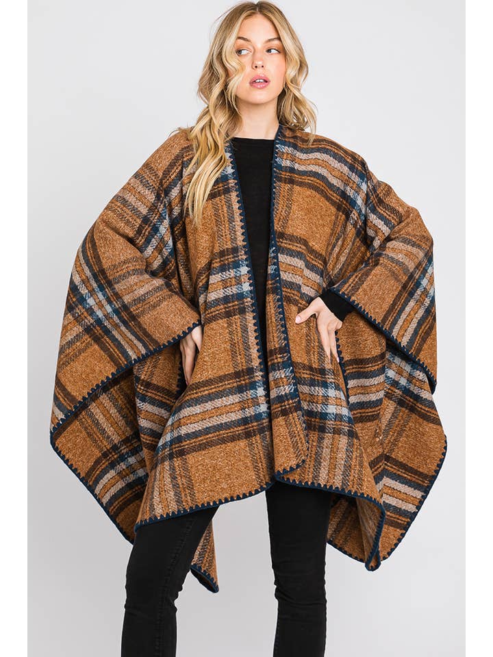 Hana - Wholesale Cardigan - Women's - Plaid Pattern Ruana