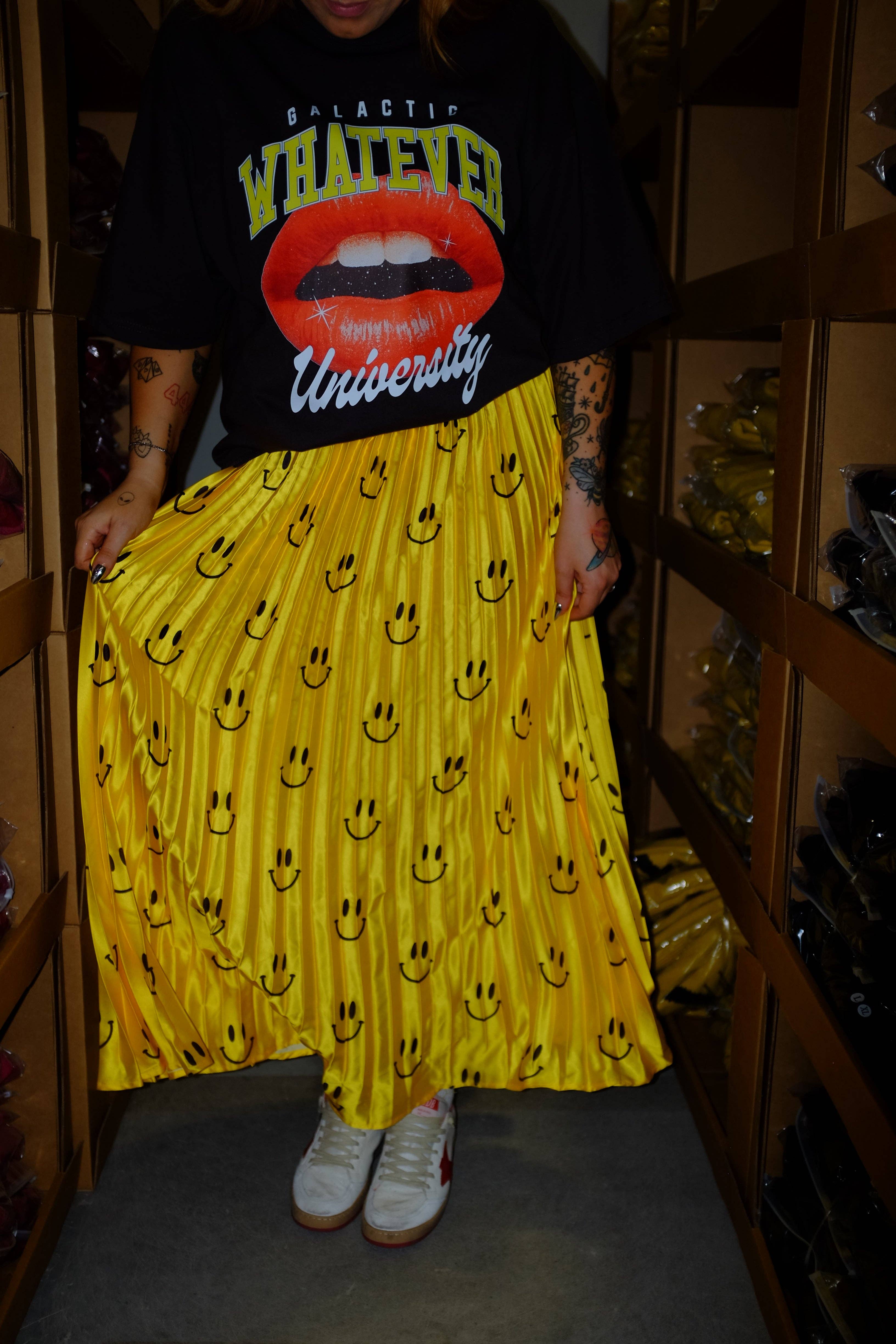 Burnt Toast – wholesale Skirt – Women’s – Happy To Be Here Smiley Pleated Skirt **RESTOCKED**12