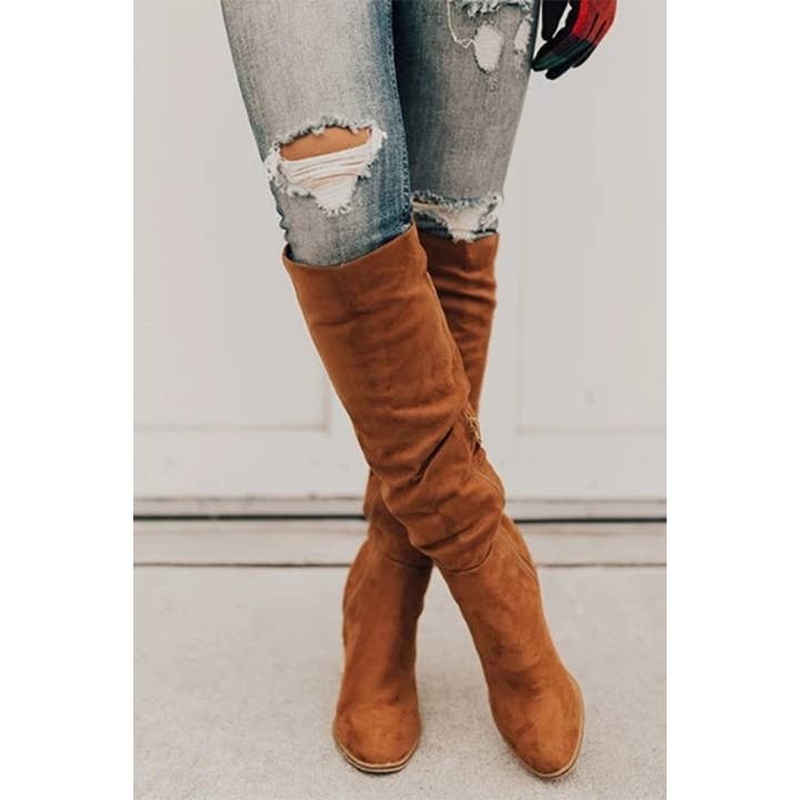 Paperdoll - Wholesale Boots - Women's - Suede Chunky Heel Knight Boots