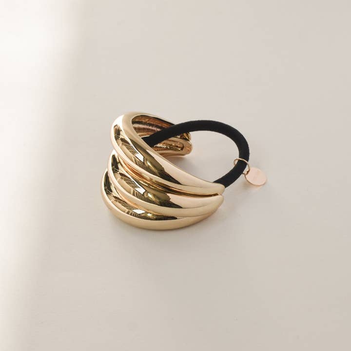 nar'sha - Wholesale Hair Tie - Sculptural Triple Arch Metal Ponytail Hair Tie | Gold