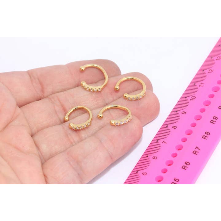 15 mm 24k Glänsande Guld Mikro Pave Öronmanschetter, MLS332 för wholesale av QueenJewelryM