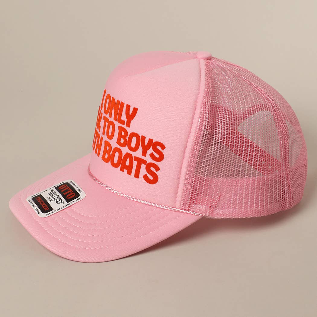 Fashion City - Vente Casquette de camionneur – femme - Je ne parle qu'aux garçons avec des bateaux Casquette à filet arrière avec texte22