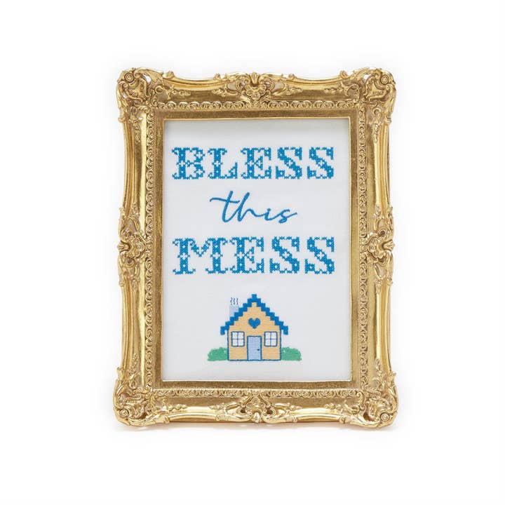 Bless This Mess | Embroidered Cross Stitch Framed Wall Art for wholesale by Boyar Gifts for Two's Company