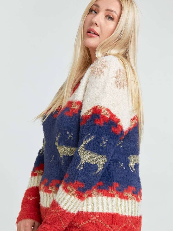 Red CHRISTMAS V NECK LOOSE FIT UGLY SWEATER for wholesale on Faire11