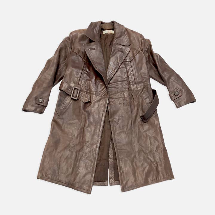 Vintage læder-sportstøj brun læder trenchcoat for engroshandel hos The Era NYC