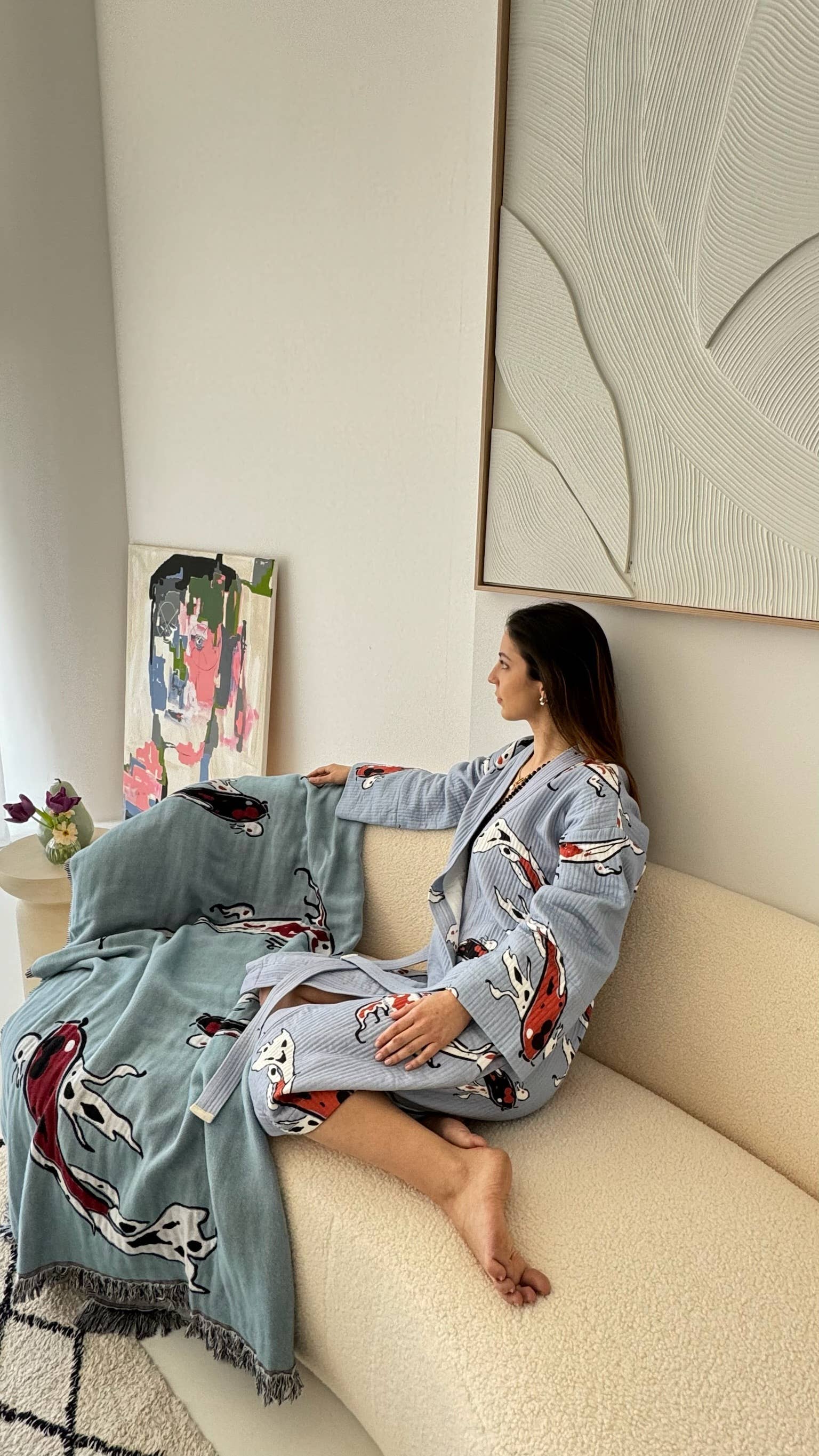 ASHY & SLEEK - Wholesale Kimono - Women's - Koi Fish Kimono - 100% cotton koi fish pattern in blue &red 8