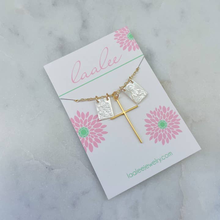 Laalee Jewelry – Großhandel Kette mit Anhänger/Charm – Goldfarbenes Skapulier-Halskettchen mit Kreuz, religiöher Schmuck1