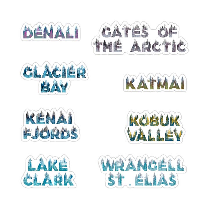 Alaska National Park Name Sticker Bundle for wholesale by National Park Obsessed LLC
