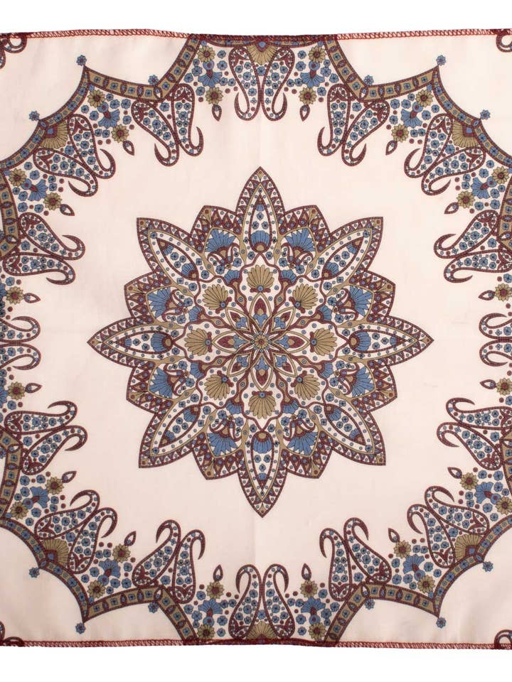 Vintage katoenen pochet in gebroken wit met multicolor dessin POCV1060 voor wholesale door Graffeo Cravatte