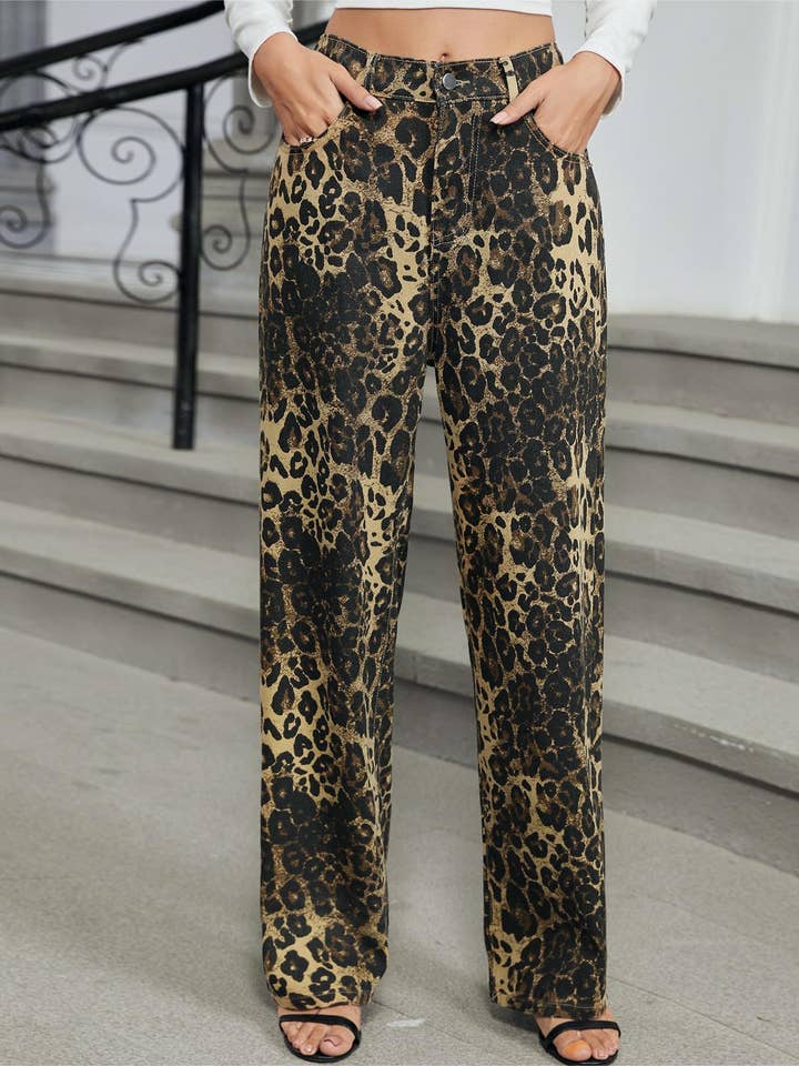 Leopard print fall straight-leg jeans for wholesale by Rosa Clothing