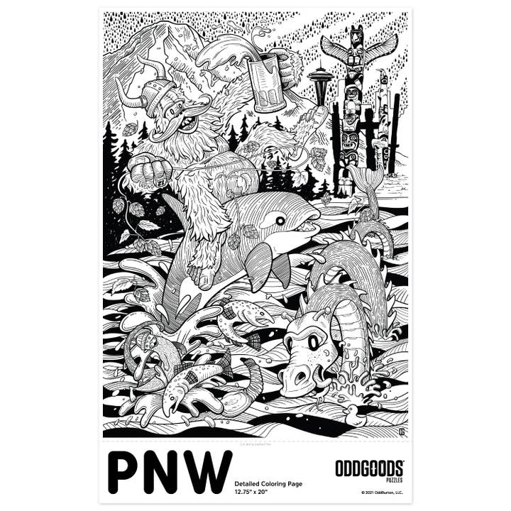 Página para colorear de gran tamaño del noroeste del Pacífico para adultos para venta al por mayor de OddGoods