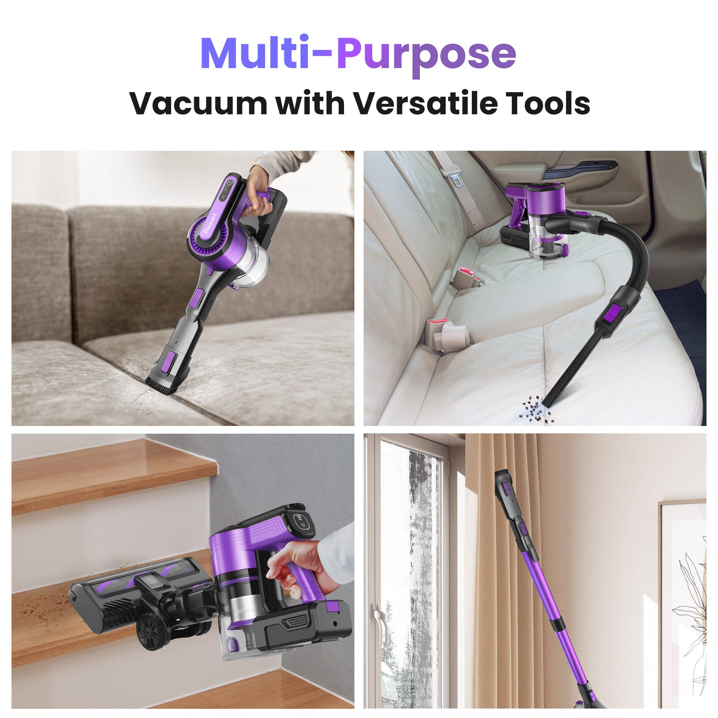 39F Inc. - Vente Aspirateur - Aspirateur sans fil V870 Violet, 30KPa d'aspiration, nettoyeur 8-en-13