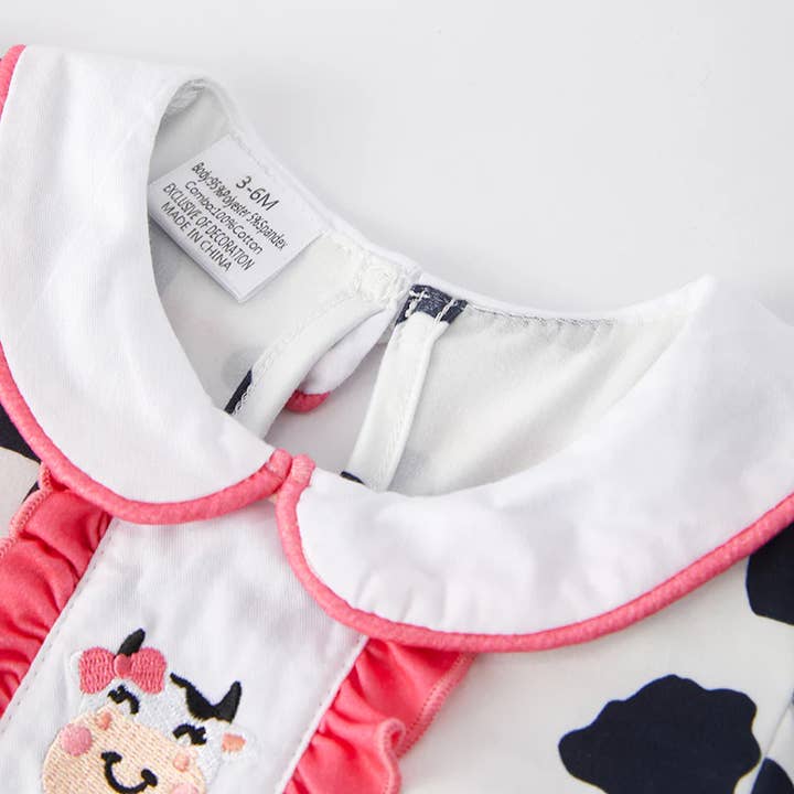 Auraquise - Wholesale Bodysuit (Non-Footed) - Baby - Baby Girls Summer Farm Cow Embroidered Infant Romper2
