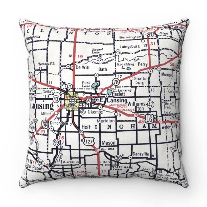 Michigan State East Lansing Map Pillow for wholesale by Daisy Mae Designs