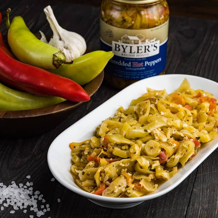 Bylers Relish House & Byler Canning Co. - Wholesale Pickled Vegetables - Byler's Shredded Hot Peppers in Oil1