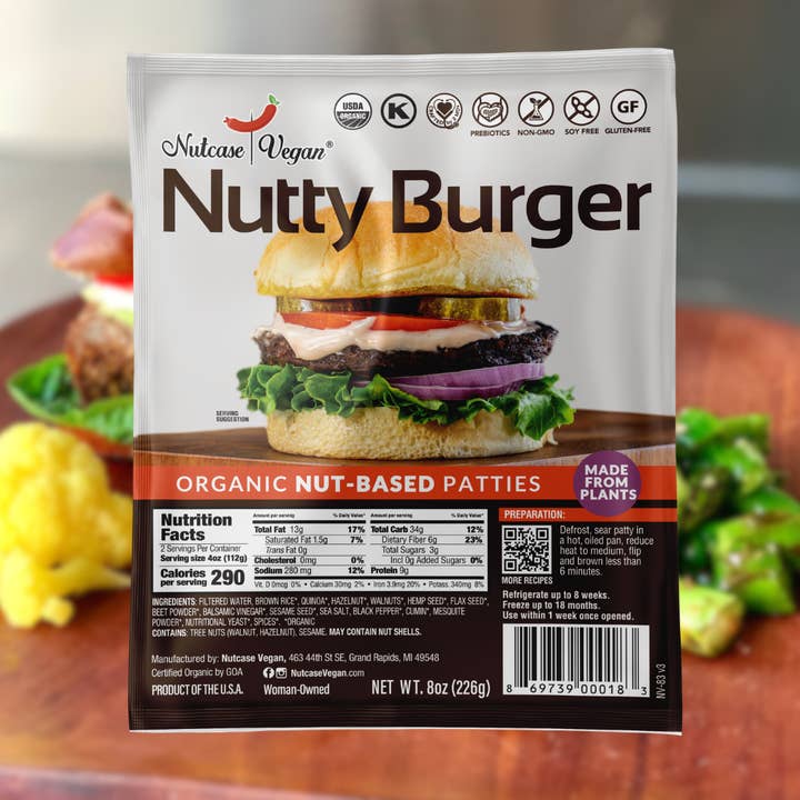 Nutty Burger Patties - Vegan, Plant-Based, Organic for wholesale by Nutcase Vegan