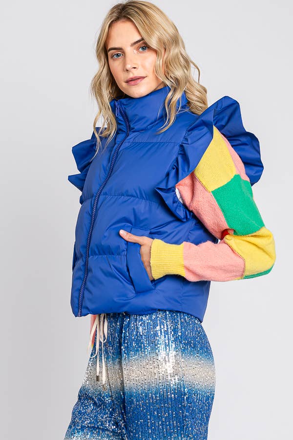 GeeGee x Lovelo - Wholesale Outerwear Vest - Women's - Plus Ruffled Sleeve Puffer Vest, MJ4501PL9