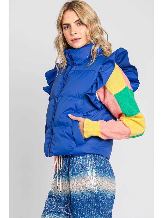 GeeGee x Lovelo - Wholesale Outerwear Vest - Women's - Plus Ruffled Sleeve Puffer Vest, MJ4501PL9