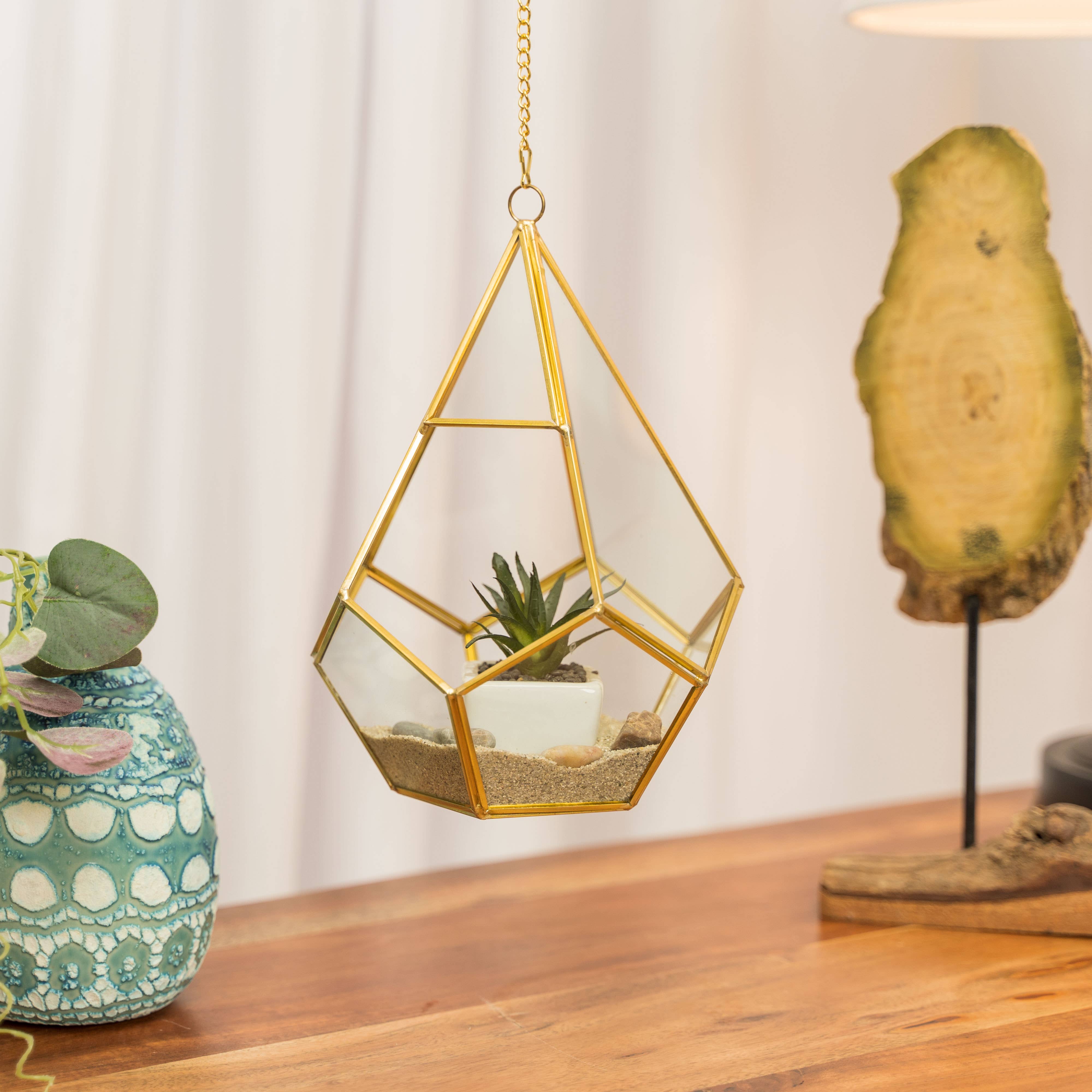 Portofino International Trading, USA - Wholesale Terrarium - Geometric Gold Teardrop Terrarium Display 9.5"2