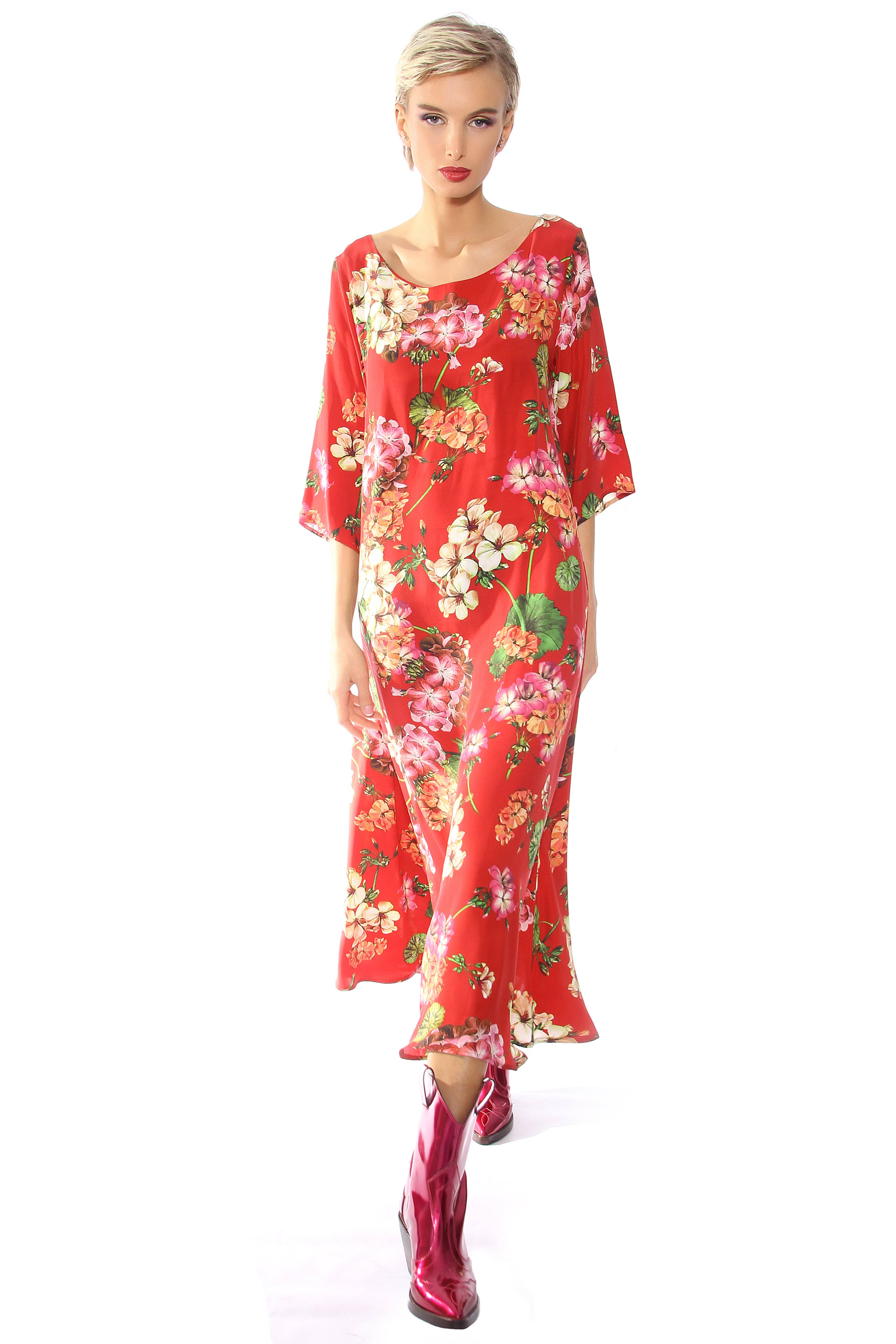 Maya Seyferth - Wholesale Dress - Women's - red silk floral dress