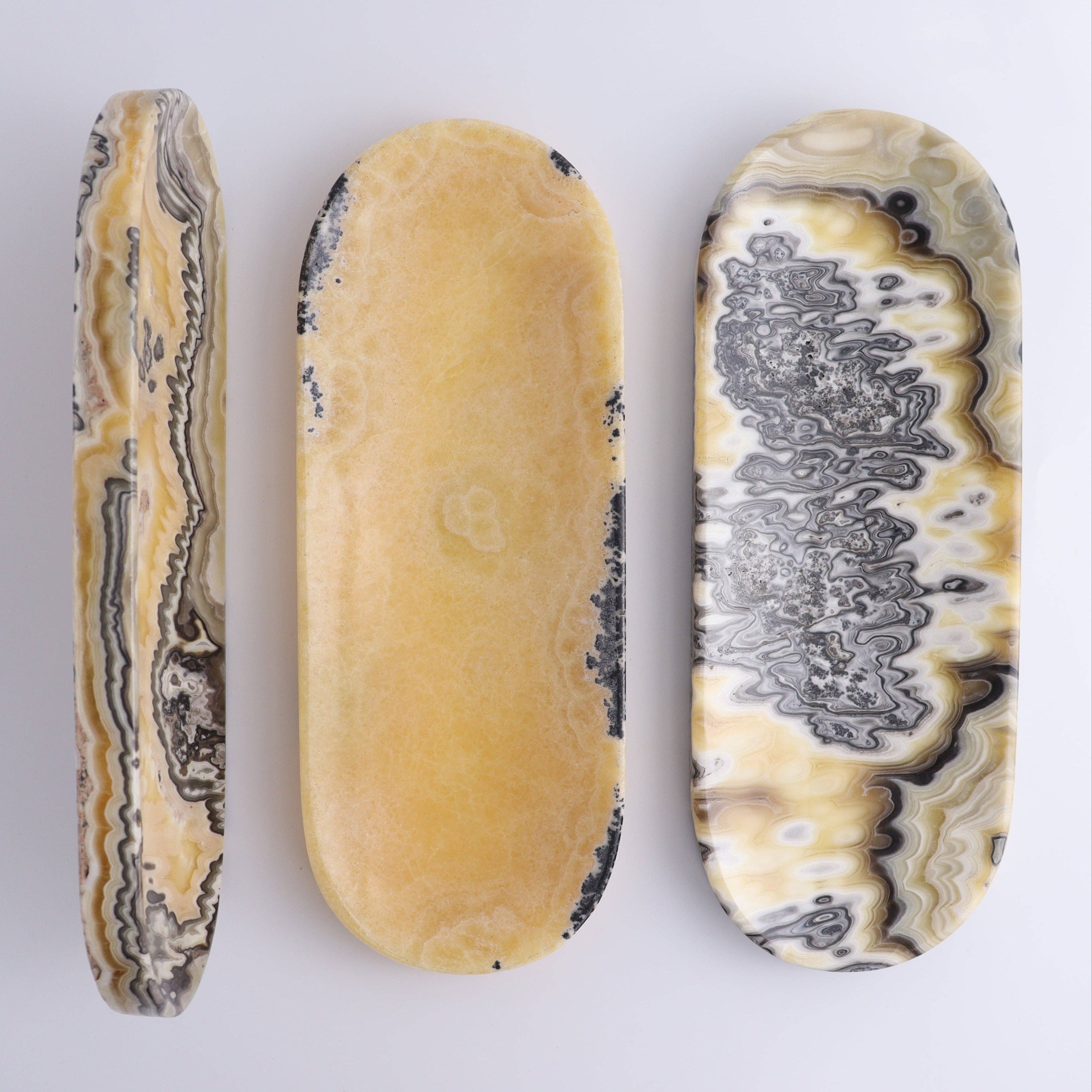 Mi Esperanza Minerals - Wholesale Decorative Plate/Dish/Bowl - One Zebra Yellow/Orange Onyx Oval Dish2