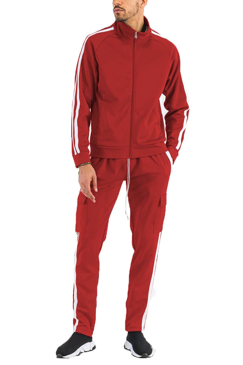 WEIV - Wholesale Tracksuit - Men's - Two Stripe Cargo Pocket Track Suit Set1