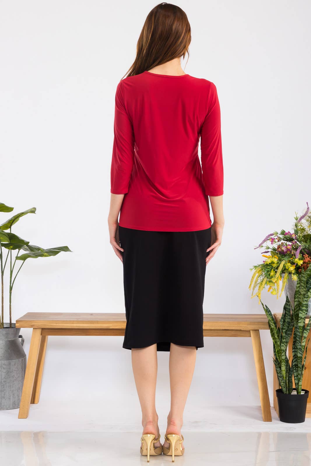 Celeste Clothing - Venta al por mayor Camiseta - Mujer - TOP DE CAPAS SIN ARRUGAS CON MANGAS 3/4 -CT1321425