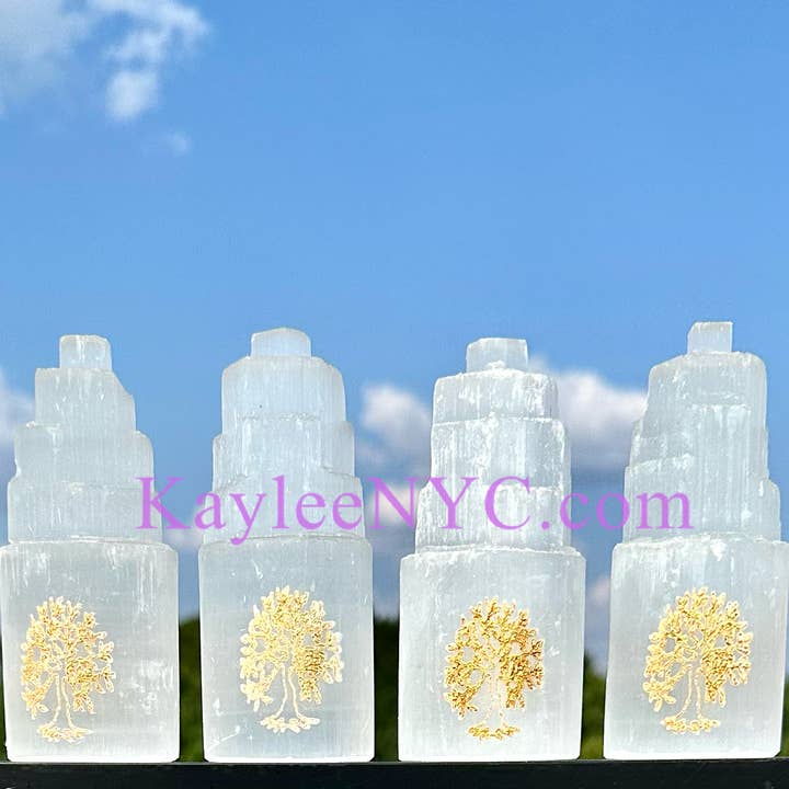 Naturlig selenit även känd som satin spar livets träd cylinder för wholesale av KayleeNYC