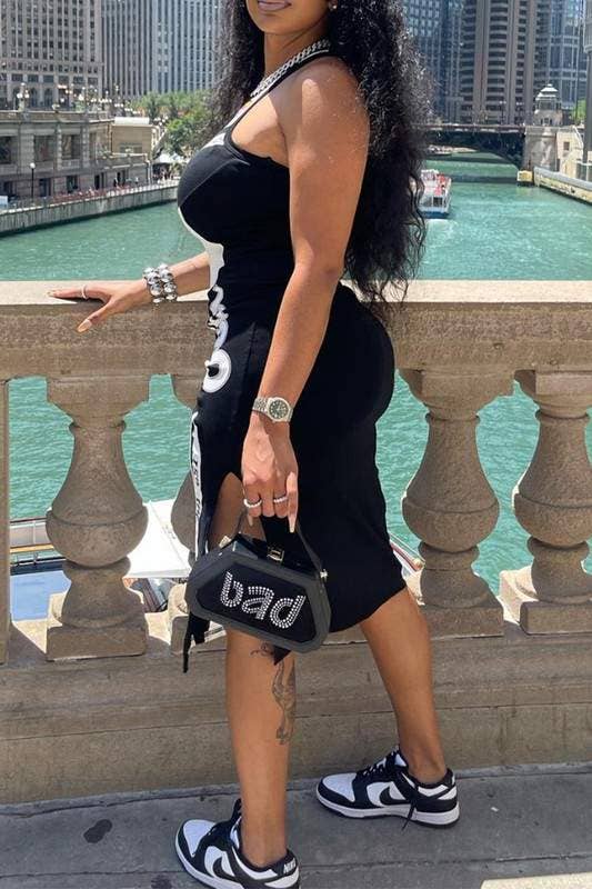 BLACK graphic tank pencil midi dress for wholesale on Faire4