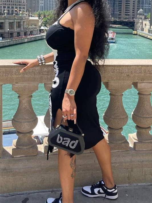 BLACK graphic tank pencil midi dress for wholesale on Faire4