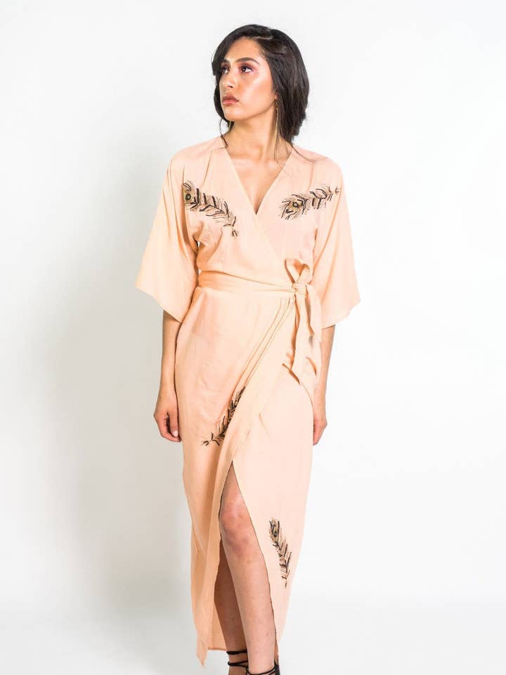 Beaded Peacock Feather Maxi Wrap for wholesale by Symbology